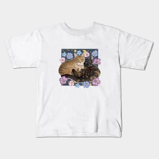 Two Cats with Stars and Flowers Kids T-Shirt